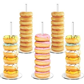 Ponpon Acrylic Donut Stand for Dessert Table, 5 Packs Clear Donuts Holder Stand Party, Donut Bagel Display Stand for Party, Wedding, Birthday, Class Reunion, 12 Inch