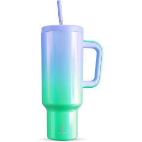 Meoky 40 oz Christmas Tumbler with Handle and Straw, Xmas Tumbler with Lid and Straw, Insulated Stainless Steel Travel Mug, 100% Leak-proof, Keeps Cold for 34 Hours (Christmas Tree)