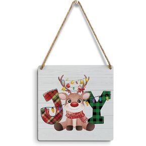 mmiishe Christmas Decorations Wall Art Farmhouse Wall Hanging Decor Cute Deer with Scarf Wood Sign for Winter Holiday Festival Home Bedroom Kitchen Xmas Party Front Door Porch Decor