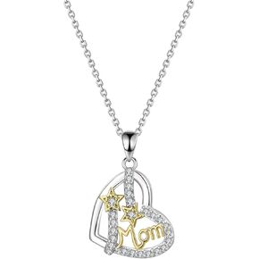 Gifts for Mom 925 Sterling Silver Mom Necklace Love Heart Pendant Necklaces Jewelry for Women Mothers Day Birthday Gifts