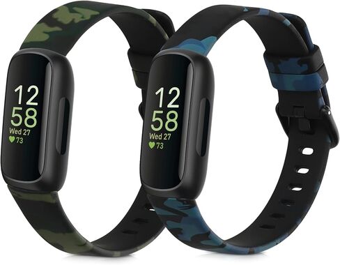 kwmobile TPU Silicone Watch Strap Compatible with Fitbit Inspire 3-2x Band - camouflage Black/Light Green/Dark Green in Saudi Arabia