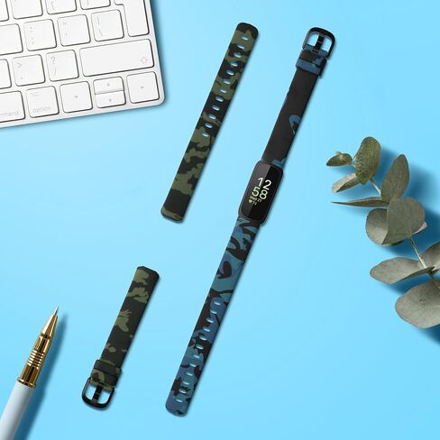 kwmobile TPU Silicone Watch Strap Compatible with Fitbit Inspire 3-2x Band - camouflage Black/Light Green/Dark Green in Saudi Arabia