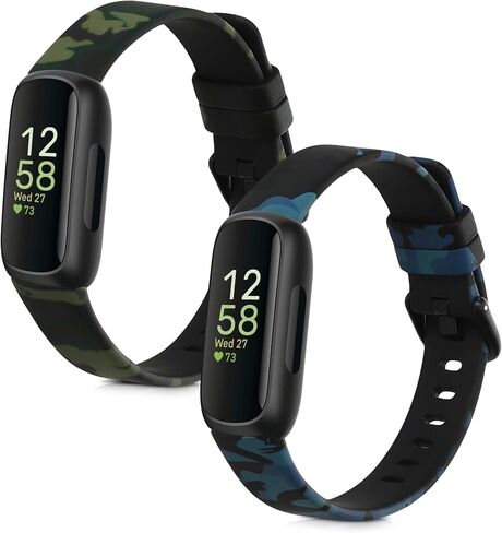 kwmobile TPU Silicone Watch Strap Compatible with Fitbit Inspire 3-2x Band - camouflage Black/Light Green/Dark Green in Saudi Arabia