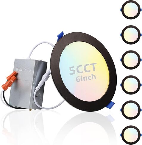 إضاءة TORCHSTAR مقاس 6 بوصات 5CCT مع J-Box، إضاءة LED رفيعة للغاية، إضاءة سفلية من الألومنيوم قابلة للتعتيم بدون غطاء، ETL&ES، 2700K/3000K/3500K/4000K/5000K، برونز مطلي بالزيت، حزمة من 6 قطع in Kuwait