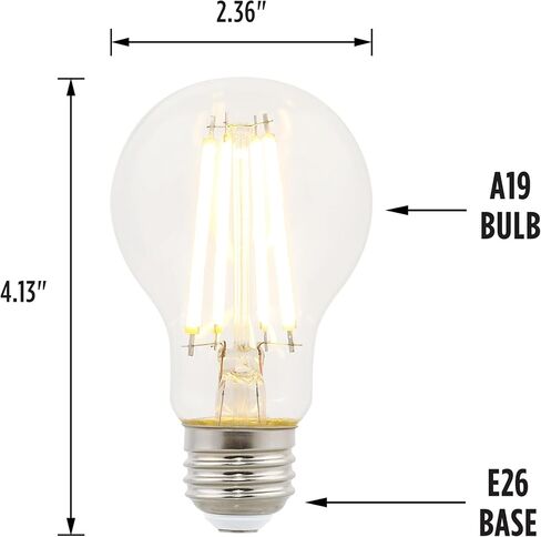 Westinghouse 5167200 8 وات (ما يعادل 75 وات) A19 لمبة إضاءة LED ذات خيوط شفافة قابلة للتعتيم، قاعدة متوسطة in Kuwait