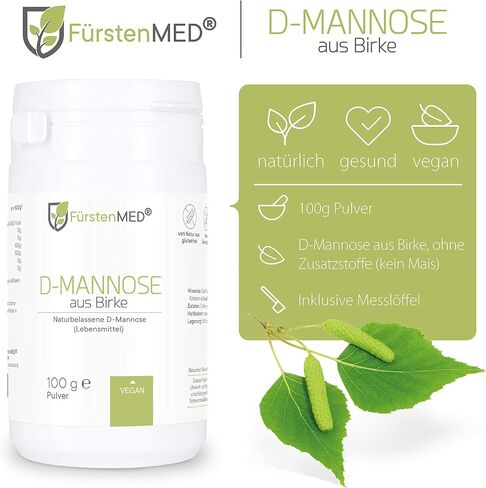FürstenMED® D-Mannose Powder - Pure Birch Sourced - All Natural Vegan Herbal Extract Supplement, No Additives - Supports a Healthy Urinary Tract Health System - 100g Powder with Measuring Spoon in Saudi Arabia