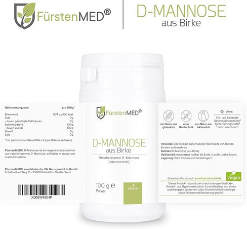 FürstenMED® D-Mannose Powder - Pure Birch Sourced - All Natural Vegan Herbal Extract Supplement, No Additives - Supports a Healthy Urinary Tract Health System - 100g Powder with Measuring Spoon in Saudi Arabia