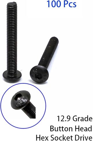 iexcell 100 Pcs M4 x 30mm Thread Pitch 0.7 mm Alloy Steel 12.9 Grade Hex Socket Button Head Cap Screws Bolts Kit, Black Oxide Finish in Saudi Arabia