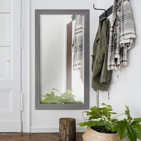 Head West Gray Woodgrain Textured Beveled Framed Wall Mounted Vanity Mirror, Accent Decorative Mirror for Wall Decor, Farmhouse Bathroom Mirrors for Over Sink, Living Room Bedroom Entryway 35.5"x45.5" in Kuwait