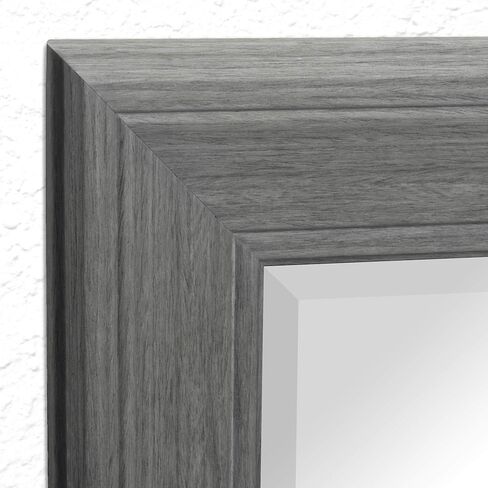 Head West Gray Woodgrain Textured Beveled Framed Wall Mounted Vanity Mirror, Accent Decorative Mirror for Wall Decor, Farmhouse Bathroom Mirrors for Over Sink, Living Room Bedroom Entryway 35.5"x45.5" in Kuwait