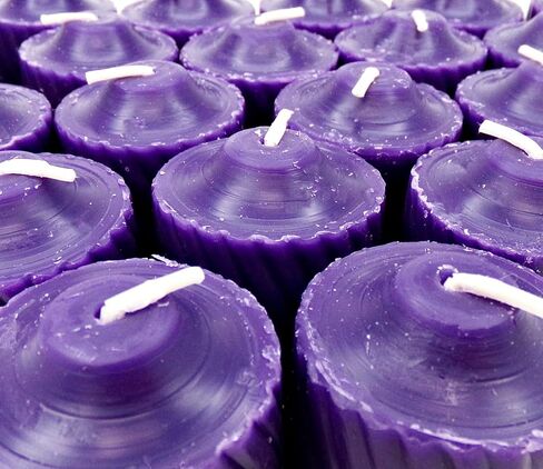 Purple Plumeria Scented Votive Candles - 15 Hour Long Burn Time - Textured Finish - Box of 20 in Saudi Arabia