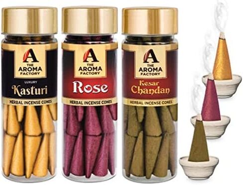 The Aroma Factory Organic Dhoop Cones | Kesar Chandan, Kasturi Musk & Rose Incense Cones | No Charcoal, Scented Incense | 3x30 Cones, Pack of 3 Jute Bag Giftset in Saudi Arabia