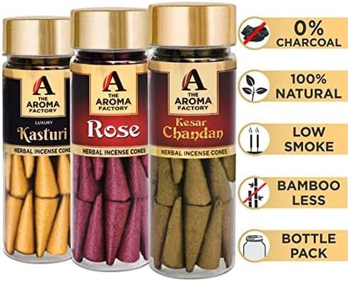 The Aroma Factory Organic Dhoop Cones | Kesar Chandan, Kasturi Musk & Rose Incense Cones | No Charcoal, Scented Incense | 3x30 Cones, Pack of 3 Jute Bag Giftset in Saudi Arabia