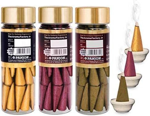 The Aroma Factory Organic Dhoop Cones | Kesar Chandan, Kasturi Musk & Rose Incense Cones | No Charcoal, Scented Incense | 3x30 Cones, Pack of 3 Jute Bag Giftset in Saudi Arabia