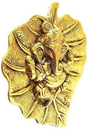 Ganesh Statue Crafts Metal Ganesha On Leaf Wall Hanging Article for Wall Decor Room Decor Best for Housewarming Wedding Gifts for Indian Traditional Festival Ganesha Decoration in Saudi Arabia