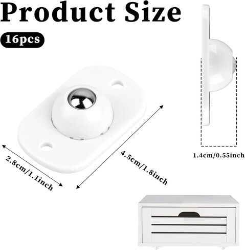 16 Pcs Self Adhesive Caster Wheels 360° Swivel Mini Appliance Rollers Smooth Rotation Appliance Wheels Universal Wheel Ball Transfers for Trash Can Storage Box Small Kitchen Appliances (White) in Saudi Arabia
