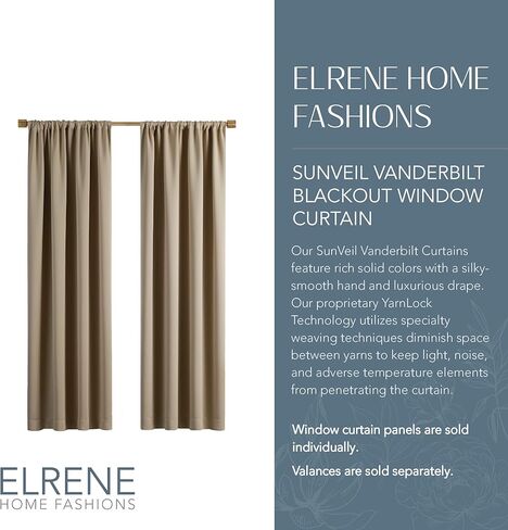 ستارة تعتيم واسعة جدًا من Elrene Home Fashions SunVeil Vanderbilt مع تقنية YarnLock، مقاس 52 بوصة × 84 بوصة (لوحة واحدة)، طبيعي in Kuwait