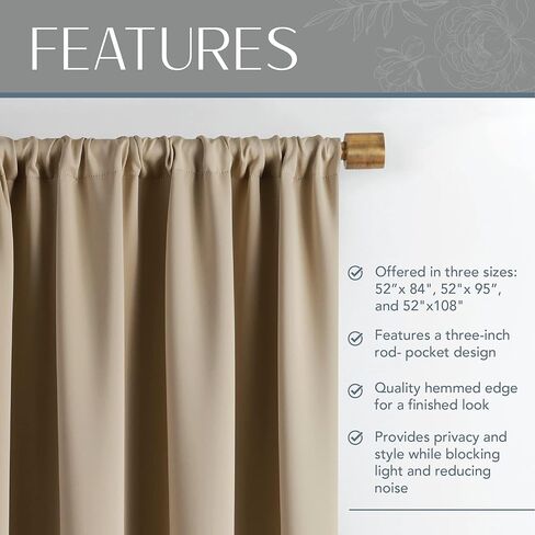 ستارة تعتيم واسعة جدًا من Elrene Home Fashions SunVeil Vanderbilt مع تقنية YarnLock، مقاس 52 بوصة × 84 بوصة (لوحة واحدة)، طبيعي in Kuwait