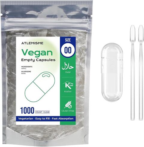 Empty Vegan Capsules Size 00 - Vegan Capsules Empty (100 Count) Empty Capsules DIY Vegetable Capsule Filling - Veggie Capsules Empty Caps with 2 Micro Lab Spoons for Capsule Filling in Saudi Arabia