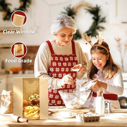 أكياس الخبز الورقية للخبز المنزلي، أكياس ورق الخبز العجين المخمر مع نافذة لتخزين تغليف المواد الغذائية (13.7 بوصة × 8.2 بوصة × 3.5 بوصة) in Kuwait