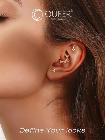 مجوهرات ثقب Daith 16G من OUFER، أقراط Daith من الذهب الصلب عيار 14 قيراط، حلق Daith بتصميم CZ الشفاف، مجوهرات ثقب الغضروف الحلزوني in Saudi Arabia