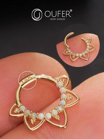مجوهرات ثقب Daith 16G من OUFER، أقراط Daith من الذهب الصلب عيار 14 قيراط، حلق Daith بتصميم CZ الشفاف، مجوهرات ثقب الغضروف الحلزوني in Saudi Arabia