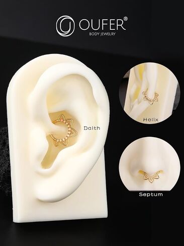 مجوهرات ثقب Daith 16G من OUFER، أقراط Daith من الذهب الصلب عيار 14 قيراط، حلق Daith بتصميم CZ الشفاف، مجوهرات ثقب الغضروف الحلزوني in Saudi Arabia