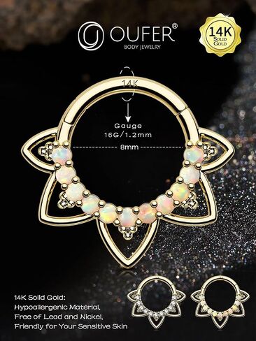 مجوهرات ثقب Daith 16G من OUFER، أقراط Daith من الذهب الصلب عيار 14 قيراط، حلق Daith بتصميم CZ الشفاف، مجوهرات ثقب الغضروف الحلزوني in Saudi Arabia