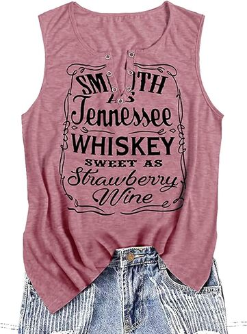 Smooth As Tennessee Whiskey Sweet As Strawberry Wine T Shirt Ring Hole V-Neck Loose Fit Tops Women Country Music Retro Blouse in Saudi Arabia