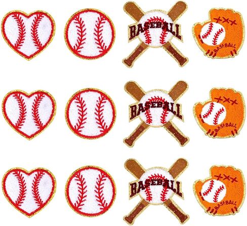 10 PCS Baseball Patches Iron On Chenille Gold Glitter Edges Patch Baseball Iron On Patches Applique for Jeans Bags DIY Clothing Hats Jackets Bag Backpacks Repair in Saudi Arabia