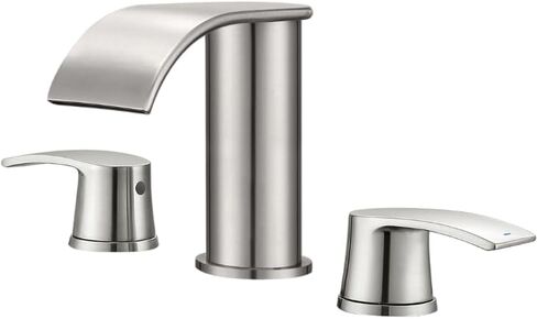 Ultimate Unicorn Waterfall Bathroom Sink Faucet Brushed Nickel, Two Handles Bathroom Faucet with Metal Pop up Sink Drain Stopper in Saudi Arabia