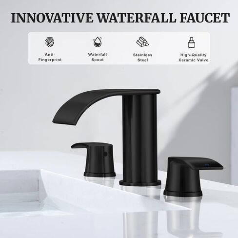 Ultimate Unicorn Waterfall Bathroom Sink Faucet Brushed Nickel, Two Handles Bathroom Faucet with Metal Pop up Sink Drain Stopper in Saudi Arabia