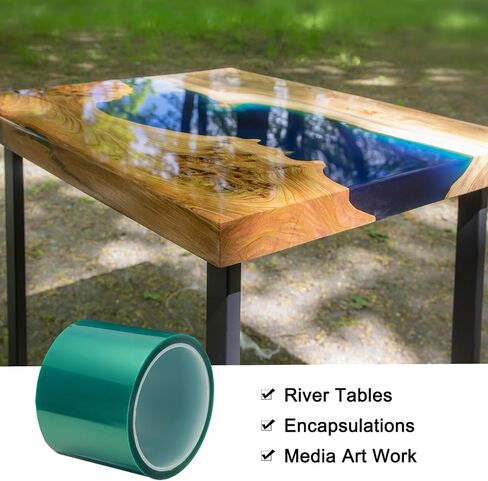 MECCANIXITY Resin Tape Silicone Adhesive Tape High Temperature Resistance Easy Peeling Polyester for Epoxy Resin,River Tables,Craft,Remove Residue 2.95 Inch Wide 108FT Long(Green),Pack of 1 in Kuwait
