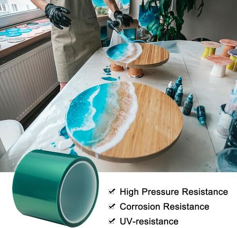 MECCANIXITY Resin Tape Silicone Adhesive Tape High Temperature Resistance Easy Peeling Polyester for Epoxy Resin,River Tables,Craft,Remove Residue 2.95 Inch Wide 108FT Long(Green),Pack of 1 in Kuwait