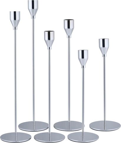 Candlestick Holders Silver Set of 6 - Modern Decorative Candle Holders - Tapered Metal Candle Holder - Centerpiece for Weddings, Celebrations, and Home Decor in Saudi Arabia