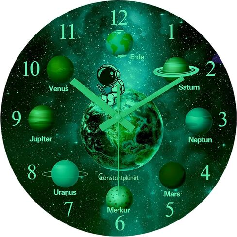 ساعة حائط تتوهج في الظلام لغرفة النوم - ساعات حائط للمطبخ تعمل بالبطارية - ساعة حائط صامتة مقاس 12 بوصة لغرفة نوم الأطفال وغرفة المعيشة والمكتب in Kuwait