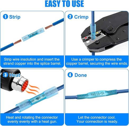 Linkstyle 600 قطعة من موصلات المؤخرة المنكمشة بالحرارة، 16-14 AWG موصلات أسلاك كهربائية من الدرجة البحرية الزرقاء، للقوارب والسيارات المنزلية الصناعية in Saudi Arabia