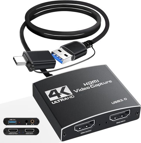 Capture Card, 4K 60FPS Video Capture Card USB 3.0 with Microphone 4K@60Hz HDMI Loop-Out Capture Cards for Nintendo Switch/Gaming/Live Streaming Xbox Series X/S, Work with PS4/5/PC/OBS/Camera/PC in Saudi Arabia