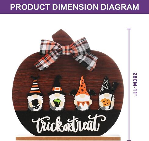 RoseCraft Halloween Decorations, 11Inch Wooden Gnome Bow Pumpkin Sign Table Decorations, for Home Farmhouse Living Room Holiday Party Decor. in Kuwait