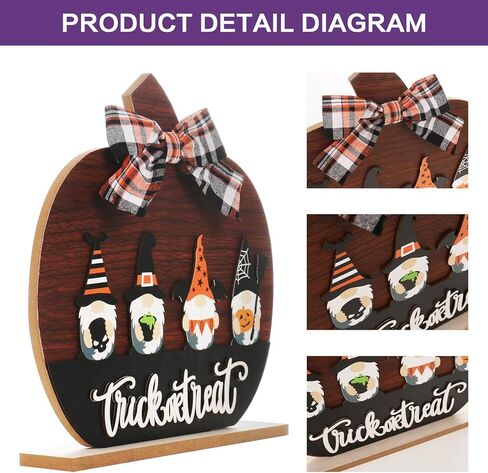 RoseCraft Halloween Decorations, 11Inch Wooden Gnome Bow Pumpkin Sign Table Decorations, for Home Farmhouse Living Room Holiday Party Decor. in Kuwait