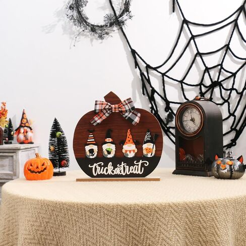 RoseCraft Halloween Decorations, 11Inch Wooden Gnome Bow Pumpkin Sign Table Decorations, for Home Farmhouse Living Room Holiday Party Decor. in Kuwait