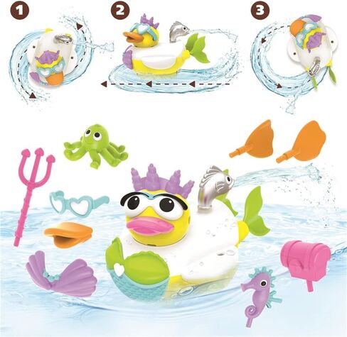 لعبة حمام حورية البحر من يوكيدو جيت داك مع مسدس مياه يعمل بالطاقة - التطور الحسي ومتعة وقت الاستحمام للأطفال - لعبة حمام تعمل بالبطارية مع 15 قطعة - للأعمار من عامين فما فوق in Kuwait