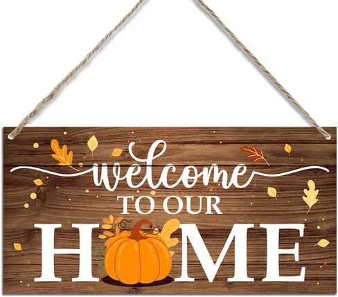 مرحبا الخريف الحصاد اليقطين مرحبا بكم في منزلنا ريفي شنقا باب خشبي علامة لوحة لباب المزرعة الأمامي المنزل ساحة الشرفة ديكور أوراق القيقب عيد الشكر ديكورات الحائط 12 × 6 بوصة in Kuwait