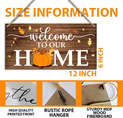 مرحبا الخريف الحصاد اليقطين مرحبا بكم في منزلنا ريفي شنقا باب خشبي علامة لوحة لباب المزرعة الأمامي المنزل ساحة الشرفة ديكور أوراق القيقب عيد الشكر ديكورات الحائط 12 × 6 بوصة in Kuwait