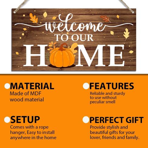 مرحبا الخريف الحصاد اليقطين مرحبا بكم في منزلنا ريفي شنقا باب خشبي علامة لوحة لباب المزرعة الأمامي المنزل ساحة الشرفة ديكور أوراق القيقب عيد الشكر ديكورات الحائط 12 × 6 بوصة in Kuwait