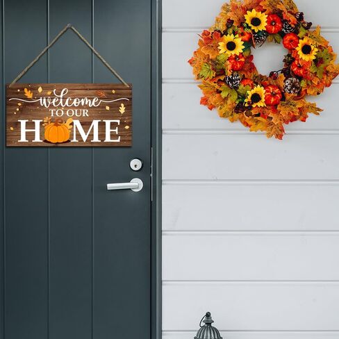 مرحبا الخريف الحصاد اليقطين مرحبا بكم في منزلنا ريفي شنقا باب خشبي علامة لوحة لباب المزرعة الأمامي المنزل ساحة الشرفة ديكور أوراق القيقب عيد الشكر ديكورات الحائط 12 × 6 بوصة in Kuwait