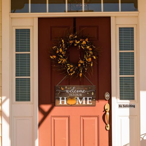 مرحبا الخريف الحصاد اليقطين مرحبا بكم في منزلنا ريفي شنقا باب خشبي علامة لوحة لباب المزرعة الأمامي المنزل ساحة الشرفة ديكور أوراق القيقب عيد الشكر ديكورات الحائط 12 × 6 بوصة in Kuwait