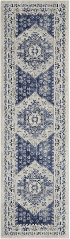 Nourison Cyrus Bohemian Ivory Blue مقاس 2'2 بوصة × 7'6 بوصة - سجادة، سهلة التنظيف، لا تساقط، غرفة النوم، غرفة المعيشة، غرفة الطعام، المطبخ (2x8) in Kuwait
