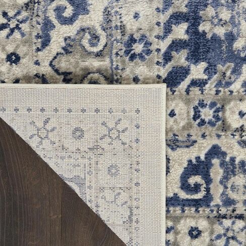 Nourison Cyrus Bohemian Ivory Blue مقاس 2'2 بوصة × 7'6 بوصة - سجادة، سهلة التنظيف، لا تساقط، غرفة النوم، غرفة المعيشة، غرفة الطعام، المطبخ (2x8) in Kuwait