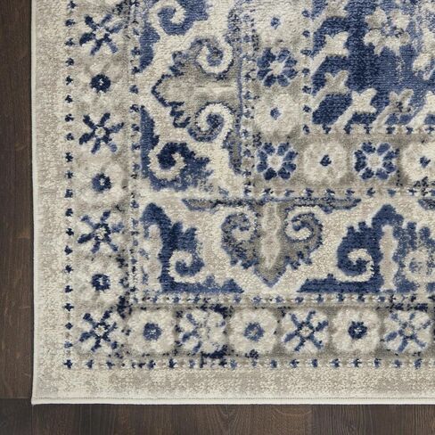 Nourison Cyrus Bohemian Ivory Blue مقاس 2'2 بوصة × 7'6 بوصة - سجادة، سهلة التنظيف، لا تساقط، غرفة النوم، غرفة المعيشة، غرفة الطعام، المطبخ (2x8) in Kuwait